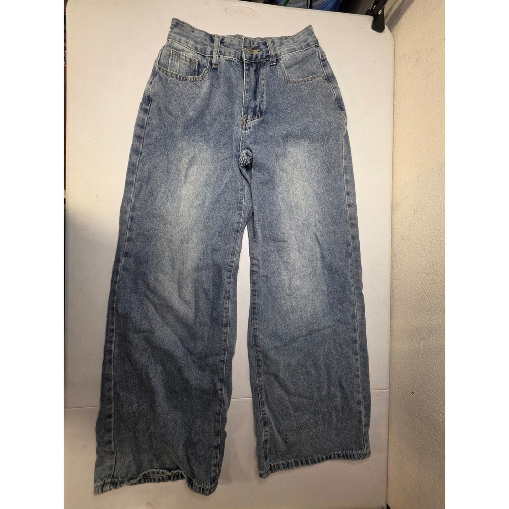 Forever 21 Shein X Wide Leg Baggy Jeans Light Wash Blue Size 25 High Rise Skater
